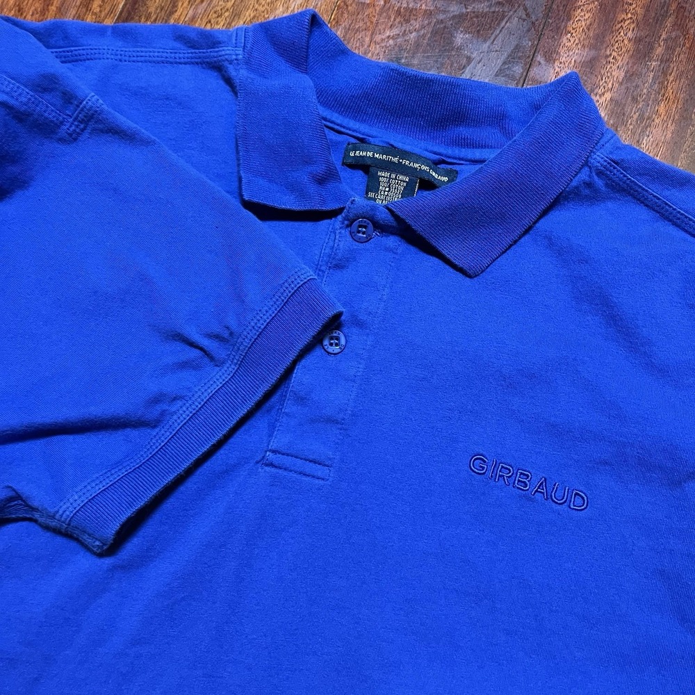 MARITHE FRANCOIS GIRBAUD Polo Shirt Mens 2XL Blue Purple Spellout 80's VTG Y2k *